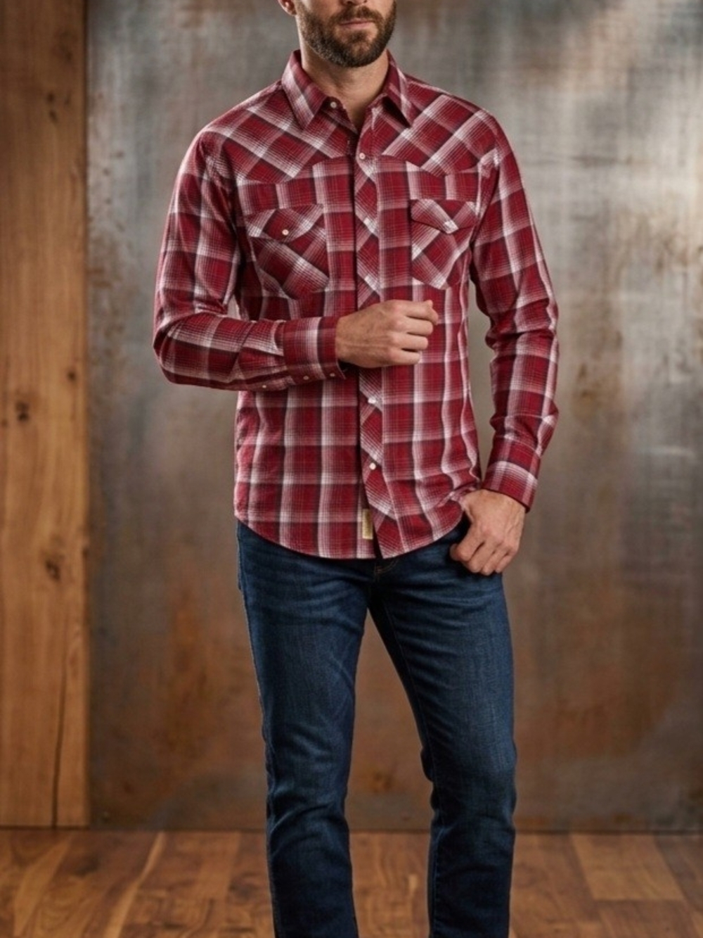 Wrangler Western Shirts Red Plaid Button-Down Long Sleeve Men's Size Large